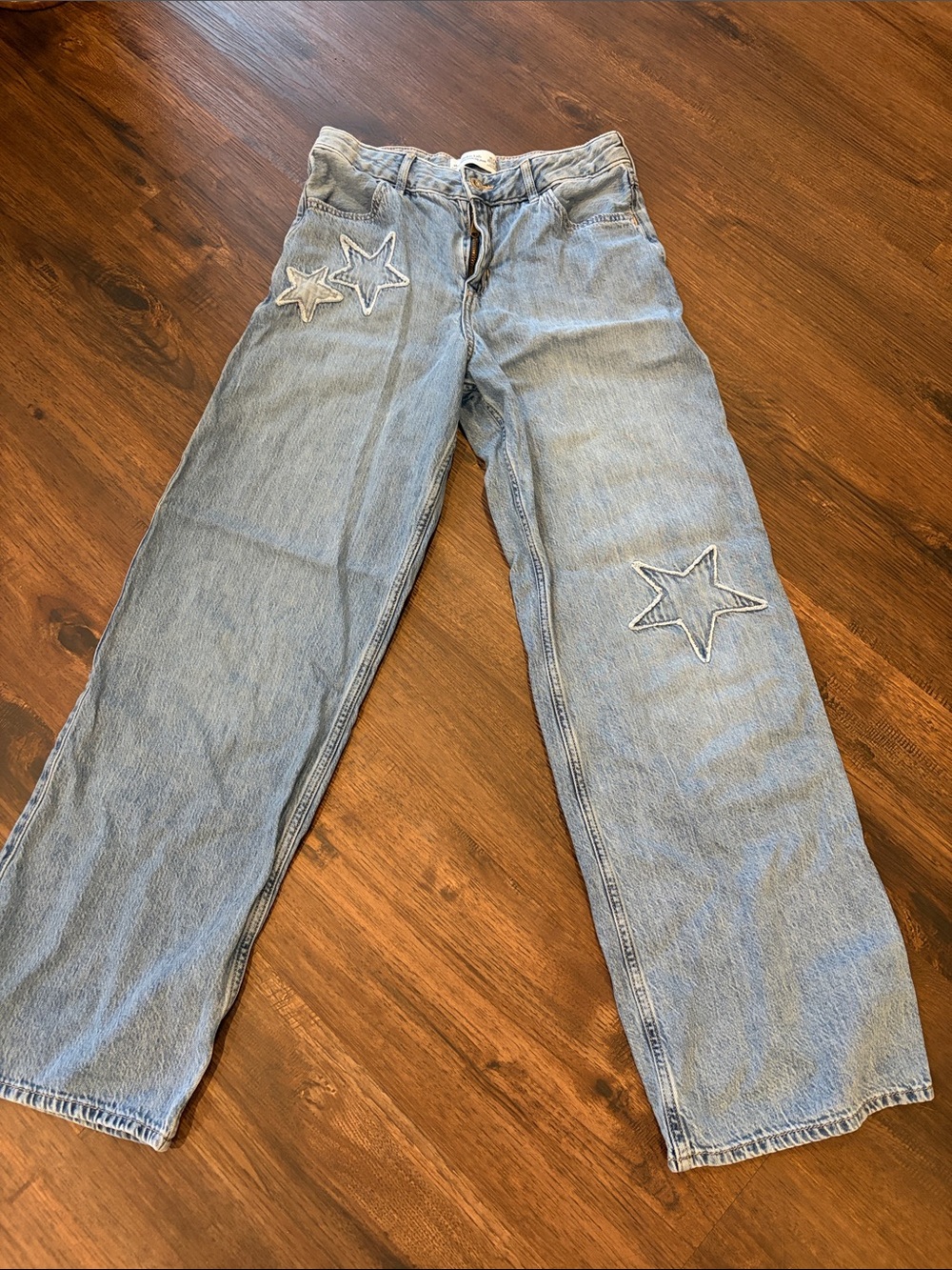 abercrombie kids Light Blue Star high rise Wide-Leg Jeans